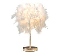 GUANSHAN Lampe de table en plumes blanches, lampe de chevet avec base dorée, abat-jour romantique en plumes, veilleuse pour chambre, décoration intérieure, accessoires de photographie