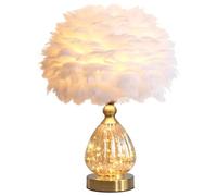 GUANSHAN Lampe de table en plumes en cristal avec base de guirlande lumineuse, lampe de chevet de luxe en plumes romantiques, lampe de table en plumes, abat-jour pour chambre, cadeau de mariage