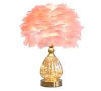 GUANSHAN Lampe de table en plumes en cristal avec base de guirlande lumineuse, lampe de chevet de luxe en plumes romantiques, abat-jour pour chambre, cadeau de mariage