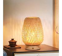 GUANSHAN Lampe De Table Rechargeable Lampe De Table Tissée En Bambou Lumière De Nuit De Style Chinois Petite Atmosphère Lampe De Bord De Lit Lampe De Bureau Décorative Pour Chambre, Salon