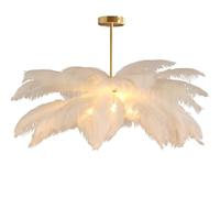 GUANSHAN Suspension en plumes d'autruche blanches - Plafonnier et abat-jour en plumes d'autruche pour chambre à coucher et salon