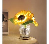 GUANSHAN Tournesol Vase Lampe De Table Belle Lampe De Chevet En Verre Led Petite Lampe De Nuit Fleur Décoration Cadeau Chambre à Coucher, Salon