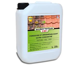 GUARD INDUSTRIE - Anti Dépôt Vert Guard 2 en 1 - Imperméabilisant Fongicide Invisible, Hydrofuge, Anti Champignon, Lichen, Algue - Tous Matériaux - Fabrication Française - Bidon - 5 L - Traite 250 m2