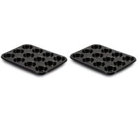 Guardini Gardenia, Plaque à 12 muffins 27 x 35 cm, acier avec revêtement anti-adhérent, couleur noire, Noir (Lot de 2)
