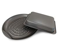 Guardini Set, 1 Plat à Four 22x28cm + 1 Plaque Perforée puor Frites 39x34cm, Acier avec Revêtement Anti-Adhérent, Couleur Gris