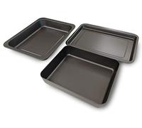Guardini Set, 1 Plat à Four 30x40cm +1 Plaque Rectangulaire 26x37cm + 1 Plat à Four Multi-usage 25x29cm, Acier avec Revêtement Anti-Adhérent, Couleur Gris