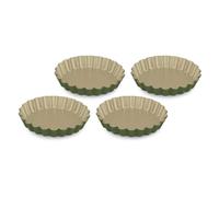 Guardini, Set de 4 moules à tarte Ø 12 cm, Acier avec revêtement antiadhésif à base de cire de Carnauba, Coloris Vert/beige, Fabriqué en Italie, Ligne B-Nat