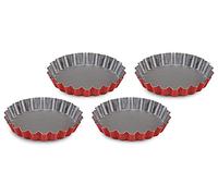 Guardini, Set de 4 moules à tarte Ø 12 cm, Acier avec revêtement antiadhésif, Rouge et Gris, Fabriqué en Italie, Ligne Rossana, Petit