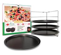Guardini, Set de 4 plaques à pizza Ø 28 cm + 1 grille, Acier avec revêtement antiadhésif, Noir, Fabriqué en Italie, Ligne Pizza&Mania