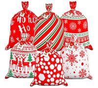 GuassLee Grand sac de Noël pour Noël - 6 sacs cadeaux de Noël Jumbo en plastique rouge et blanc avec étiquettes et ruban pour emballage de fournitures de Noël
