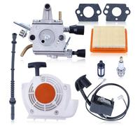 Gubeter Carburateur Poulie Recoil Starter Kit, pour Stihl Fs120 Fs250 Fs200 Fs350 Fs300 Trimmer, Recoil Starter 4134 080 2101, Carburateur 4134 120 0603, Bobine d'allumage 4134 120 0603