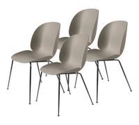 GUBI Beetle Chaise de Table de Salle à Manger Base Conique/Chrome Noir/ Nouveau Beige 4 Pcs.