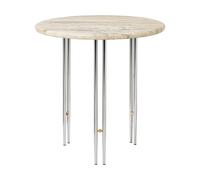 GUBI Table basse IOI Ø50 cm Chrome - laiton - marbre beige