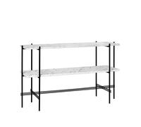 GUBI Table d’appoint TS Console 120x30x72 cm white carrara marble. structure noire. 2 étagères en marbre