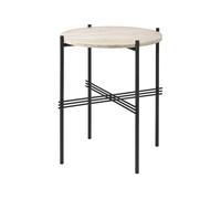 GUBI Table d'appoint TS Outdoor Natural white. support noir. travertin
