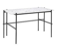 GUBI TS Bureau 120 x 60 cm avec Base Noir et Plateau Marbre de Carrare Blanc