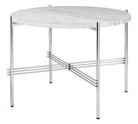 GUBI TS Table Basse Ronde Ø55 Acier Poli/Marbre Blanc de Carrare