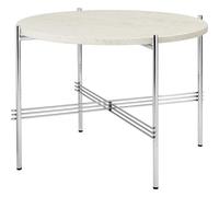 GUBI TS Table Basse Ronde Ø55 Acier Poli/TravertEn Blanc