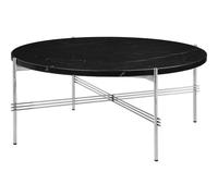 GUBI TS Table Basse Ronde Ø80 Acier Poli/Marbre Marquina Noir