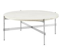 GUBI TS Table Basse Ronde Ø80 Acier Poli/TravertEn Blanc