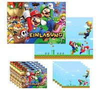 GUBOOM Super Mario Lot de 12 cartes d'invitation pour anniversaire d'enfant garçon fille Super Mario allemand pour fêtes d'enfants (A)