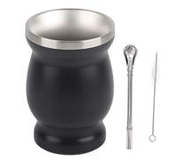 Gucagle Ensemble de tasses à thé traditionnelles en forme de gourde, tasse à café isolée à double paroi en acier inoxydable de 230 ml avec cuillère en paille et brosse de nettoyage pour