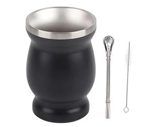 Gucagle Ensemble de tasses à thé traditionnelles en forme de gourde, tasse à café isolée à double paroi en acier inoxydable de 230 ml avec cuillère en paille et brosse de nettoyage pour