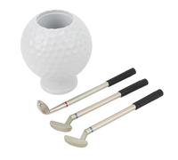 Gucagle Porte-Stylo en Forme de Balle de Golf, Artisanat Exquis, Organiseur de Bureau élégant pour Bureau, Maison, étude, ABS Blanc avec 3 stylos de Club de Golf