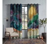 GUCSMN Rideau Occultant Aquarelle Abstrait pour Chambre | Rideau Thermiques à Oeillets, Motif Lever De Soleil Vagues Rideaux Salon, Moderne Lot de 2 Décoration de Fenêtre H175 x B140 cm