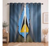 GUCSMN Rideau Occultant Imprimé Décoration Saint Lucia | Rideaux Thermique Motif Drapeau National, Lot de 2 Rideau Opaque à Oeillets, pour Fenetre Chambre Salon, 140L X 240H cm