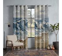 GUCSMN Rideaux Occultant Plage Vagues H245 x B140 cm Lot de 2 | Rideau Peinture À l'huile Art, Rideau Thermique Isolant Anti Froid et Chaleur, Idéaux pour la Chambre Salon, Milan