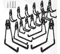 GUDEMAY Kit 16 Crochets Rangement Garage Porte Outils Mural Robuste, Noir | Supports muraux solides pour vélos, échelles, outils jardin, Gain de Place & Antidérapant, Résistant pour organisation garage