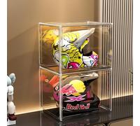 GUDEMAY XL Boîtes de Rangement Plastique Transparente Empilable avec Fermeture Magnétique - Vitrine Acrylique Anti-Poussière pour Casques, Figurines, Livres, Cosmétiques, Chaussures et Sacs à Main