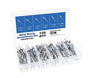 Gueenky 135 Pièces Rivet Aluminium, 5/6/6,4 mm Rivet Pop, 6 Tailles Assortiment Rivets Aveugle pour Métal Bois Plastique, avec Boîte de Rangement