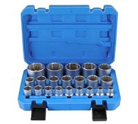 Gueenky 21 Pièces Coffret de Douille Multidents, 8-36 mm Douilles Torx Femelle 1/2" Profil à 12 et 6 Pans, Jeu de ouille Multiple CR-V, Boîte Bleue