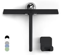 GÜTEWERK Raclette de Douche avec Support - Noir - 28 cm de Large - sans perçage - Raclette en Silicone pour Douche, Salle de Bain, fenêtre - Noyau en Acier Inoxydable - avec Support à Ventouse