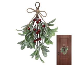 Gui artificiel givré - Pics de gui artificiel | Guirlande de gui festive, tiges de gui artificielles, bouquet de gui suspendu avec baies, guirlande festive de gui pour décoration de maison et de