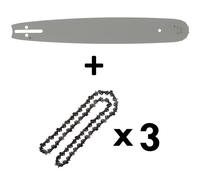 Guide 16 pouces (40 cm) avec lot de 3 chaînes 66 maillons pour tronçonneuse
