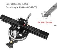 Guide d'onglet avec règle de butée pour petite scie circulaire de table - HD-MG21-BS Set - Réglable 360-610 mm - Angle 50° - Alliage d'aluminium - Rouge/argenté