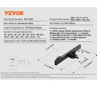 Guide d'onglet de précision VEVOR, 15 positions d'arrêt positives, alliage d'aluminium durable, 24 en grille