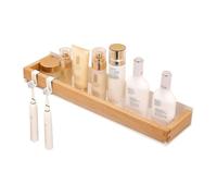 guiling-1986 Étagère de douche de salle de bain Étagère de douche rectangulaire murale avec garde-corps en bois et porte-brosse à dents(Natural,50cm)