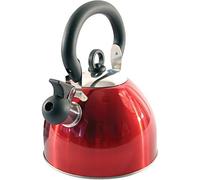 Guilty Gadgets Bouilloire sifflante sans fil en acier inoxydable léger avec bec traditionnel/rétro pour plaque de cuisson ou cuisinière Rouge métallisé 2,5 l