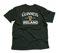 Guinness Dunkelgrün Baumwoll T-Shirt T-Shirt Kurze Ärmel für Herren mit Irlande Inschrift und Harfe Design, Vert, L