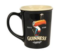 Guinness Tasse en céramique gaufrée Toucan - Produit officiel, tasse à café noire avec motif toucan emblématique, intérieur crème, grande tasse à thé et café