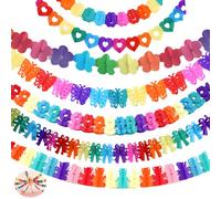 Guirlande Anniversaire Carnaval Decoration Fete 7 Pièces Guirlande Papier Multicolore Décoration Guinguette Arc en Ciel Suspendre pour Fête Naissance Shower Mariage Baptême