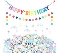 Guirlande Anniversaire, Guirlande Ronde en Papier et Confettis Pailletés | Décoration Anniversaire, Banderole Joyeux Anniversaire, Guirlande Happy Birthday, Confettis de Table pour Fête, Multicolore