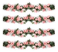 Guirlande Artificielle - Fleurs de Soie - 4pcs - 220cm - Fait à la main - Rose et Blanc