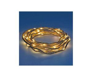 Guirlande Batterie Fixe 30 Microleds Corde De Jute Lumière Blanche Chaude 5,03m