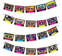 Guirlande Cassette Rétro - Bannière Musicale Années 70 80 90, Décoration de Fête Vintage, Boombox, Accessoire pour Anniversaire et Soirée à Thème