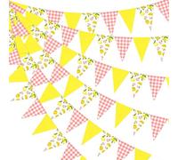 Guirlande Citron 15 m Decoration Citrons Dolce Vita, Deco Citron Méditerranéenne avec 27 Fanions Triangulaires, Guirlande Citrons pour Anniversaire Été Mariage Baby Shower Jardin Terrasse